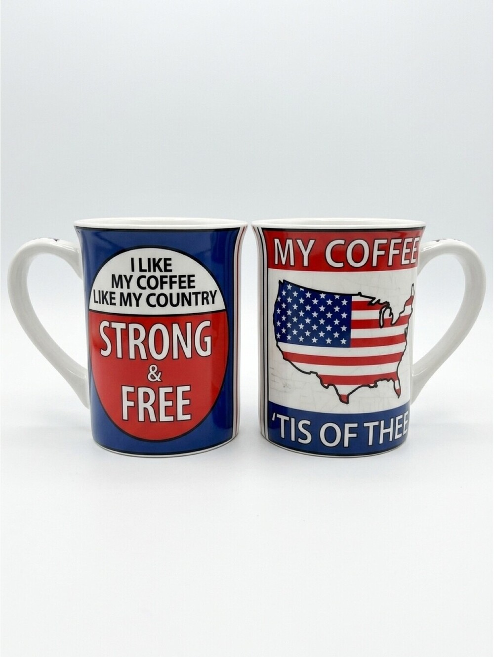 Louie Veasey Our Name Is Mud Patriotic Coffee Mugs Set of 2 USA Strong Free